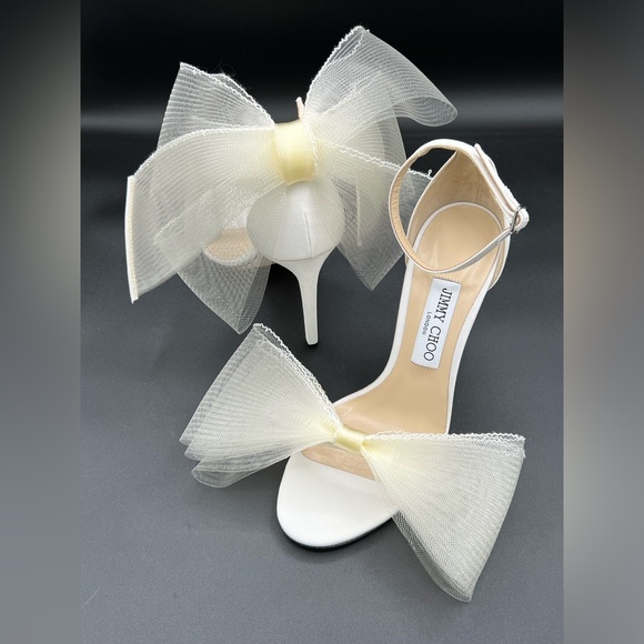 Jimmy Choo Aveline 100 High Heel Latte Bow Ankle Strap Open Toe Sandal NWB $1175 - Picture 16 of 17